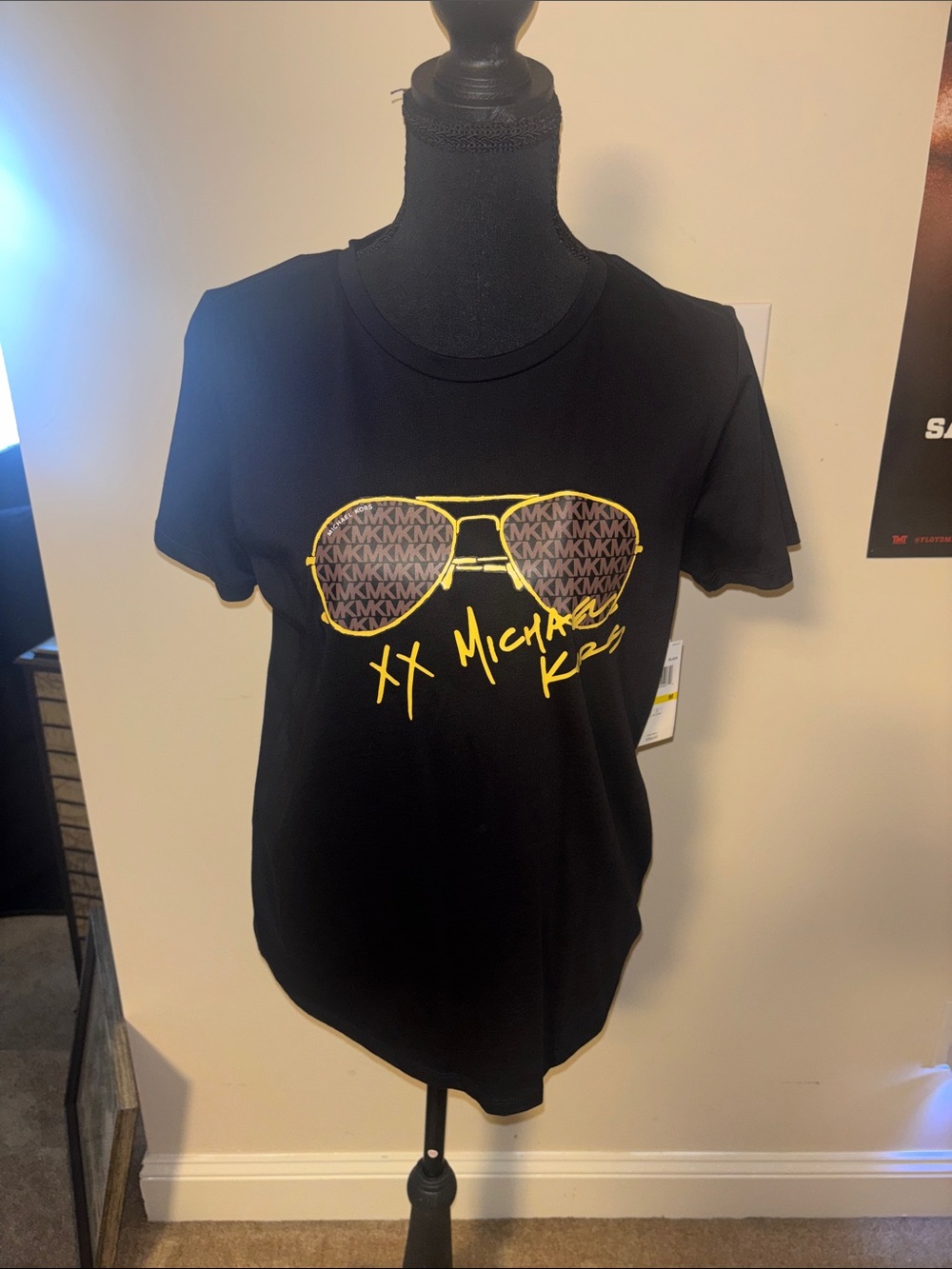 Michael Kors Black Tee with Yellow Sunglasses Graphic